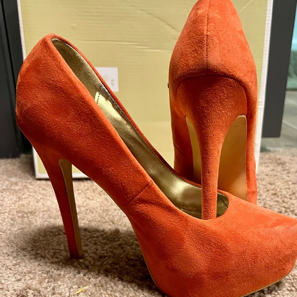 Elegant Orange Suede Women's Heels